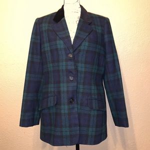 Vintage White Stag Plaid Blazer Velvet Collar Wool Blend Size 10